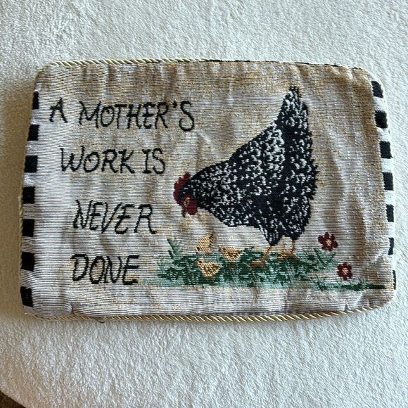 Vintage Chicken “A‎ Mother’s work is never done” Tapestry Pillow Cover Country - Picture 4 of 6